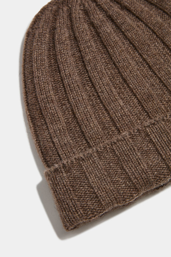 Bonnet côtelé en cachemire marron - Made in Italy