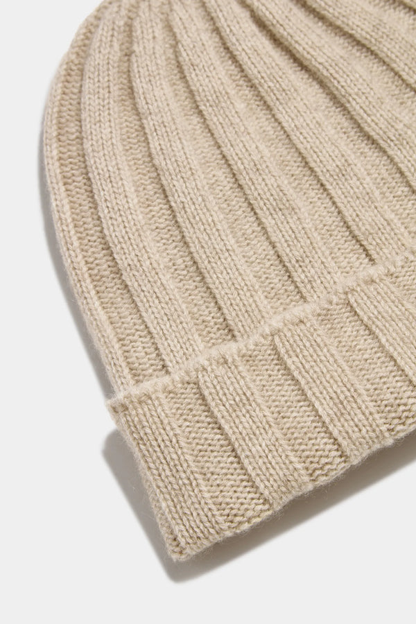 Bonnet côtelé en cachemire beige - Made in Italy