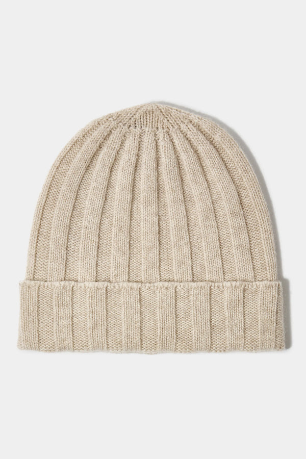 Bonnet côtelé en cachemire beige - Made in Italy