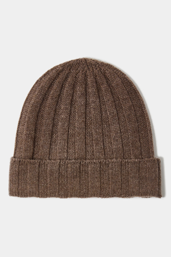 Bonnet côtelé en cachemire marron - Made in Italy