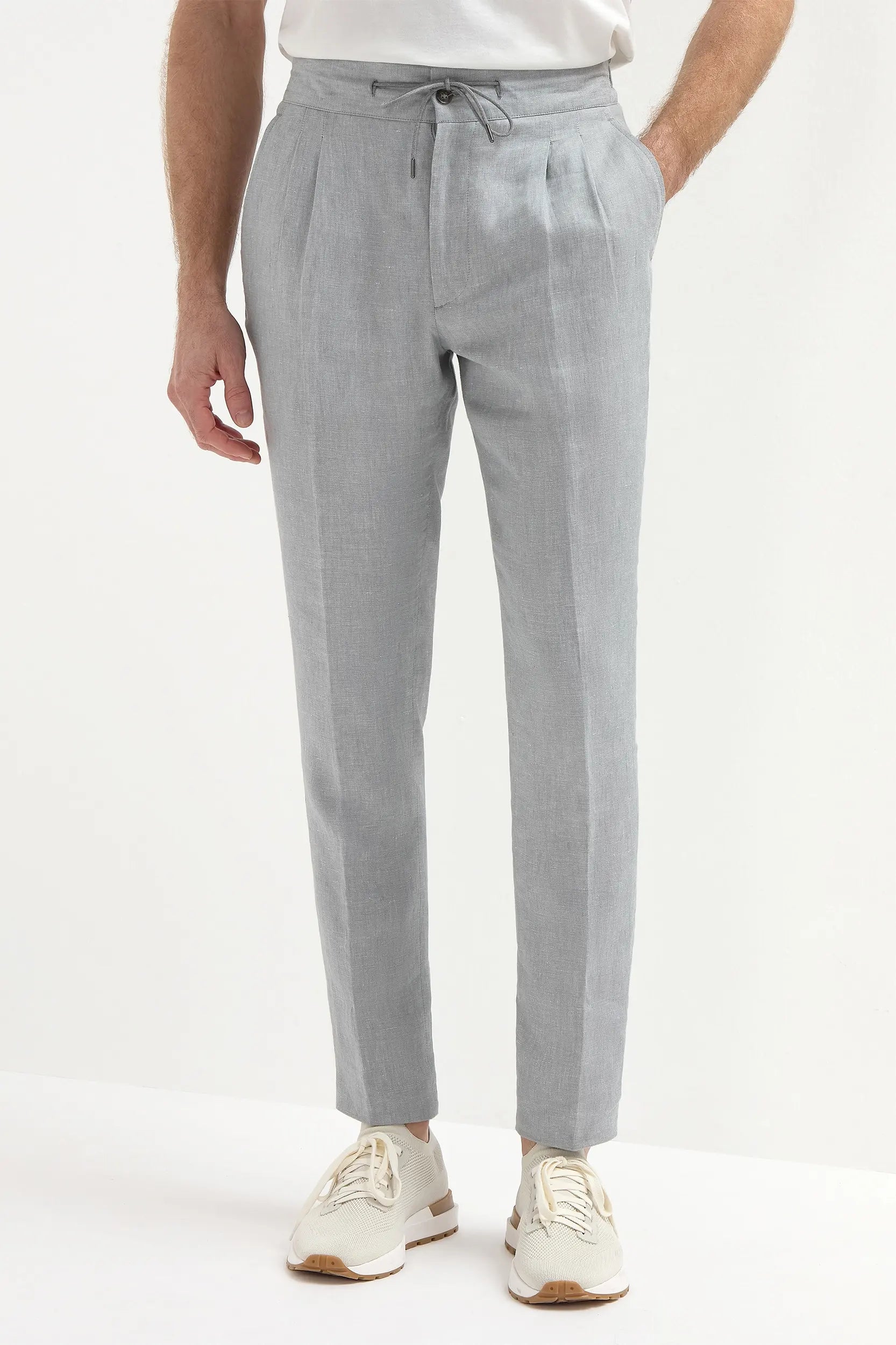 Pantaloni lino Elba grigio cielo - Made in Italy