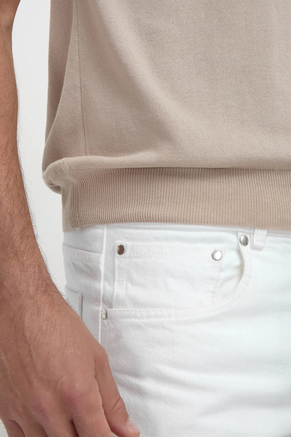 Beige striped collar detail knitted t-shirt - Made in Italy