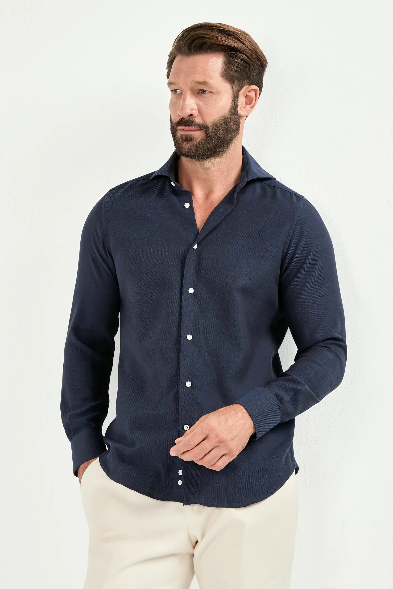 Blue cashmere and cotton shirt