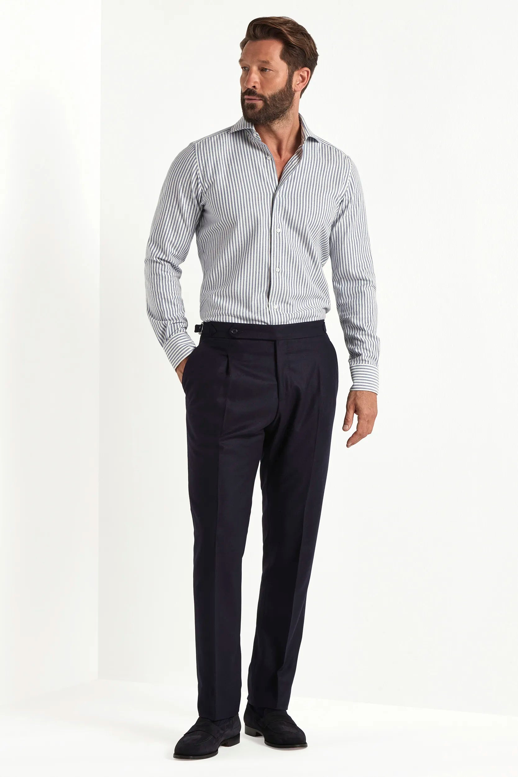 blue striped shirt, men's striped shirt, italian cotton cashmere shirt, blue button down shirt, luxury men's shirt, elegant men's shirt, refined striped shirt, tailored blue shirt, premium italian shirt, sophisticated men's shirt, timeless italian shirt, upscale men's shirt, classic striped shirt, italian craftsmanship shirt, premium men's cashmere shirt, refined italian striped shirt