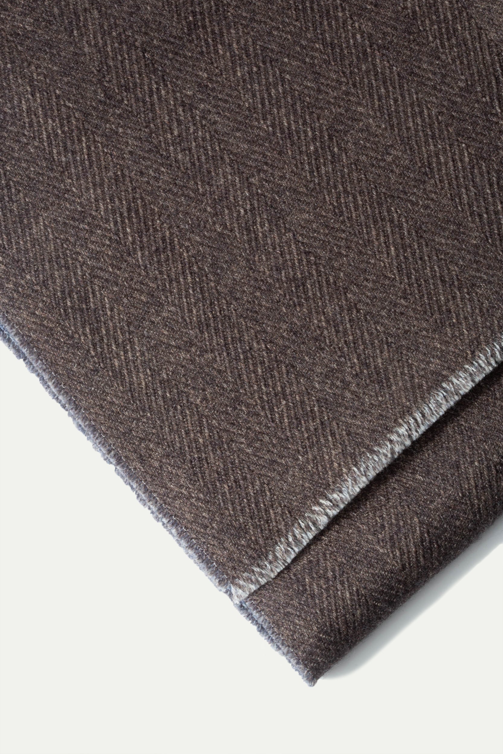 Brown and light blue reversible herringbone scarf - Made in Italy