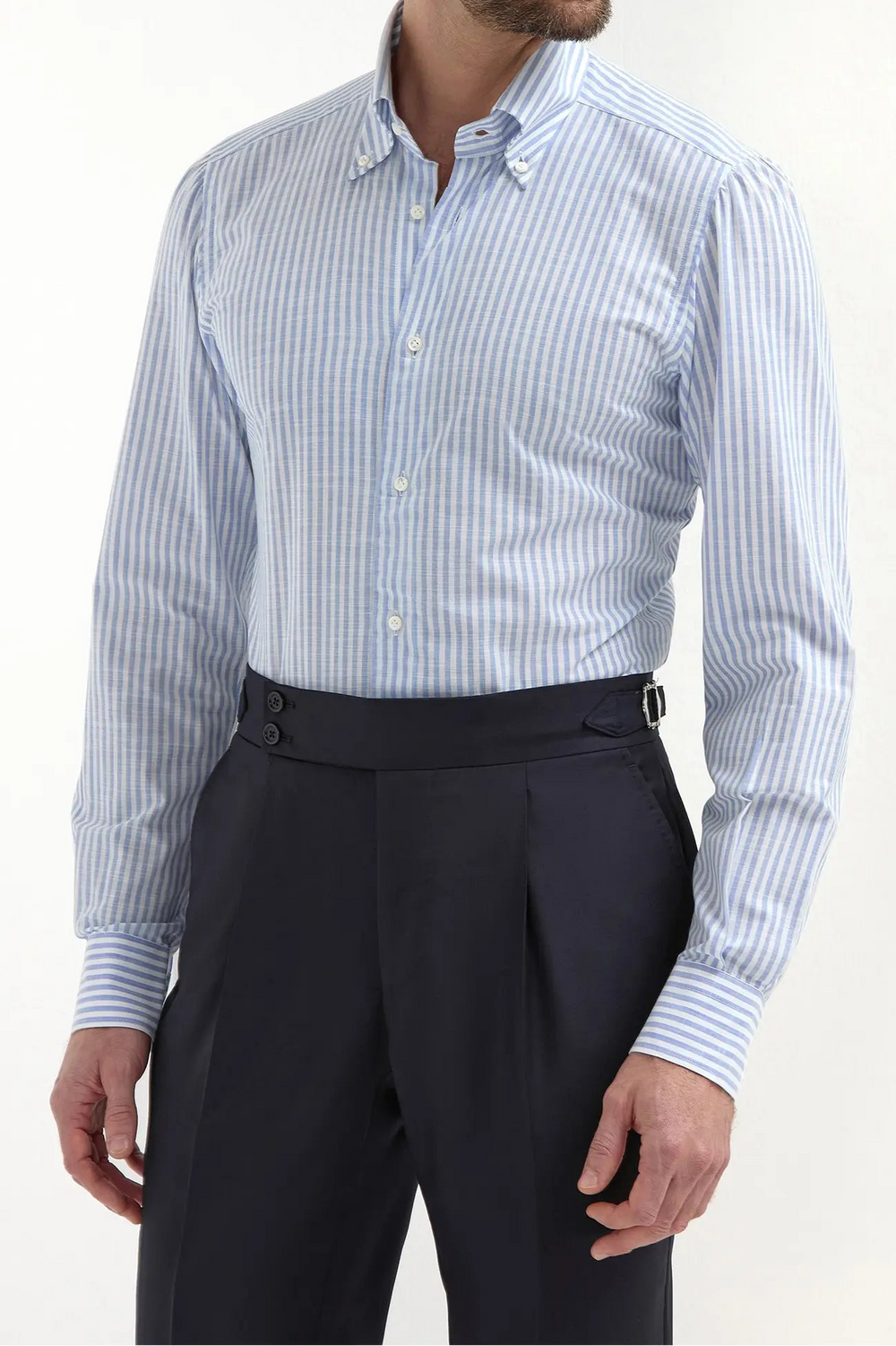 Light blue striped button down shirt, Italian striped button down shirt, luxury light blue striped shirt, premium striped button down shirt, elegant men’s striped shirt, handcrafted Italian button down shirt, classic light blue striped shirt, stylish formal button down shirt, chemise à rayures bleu clair à boutons italienne, chemise de luxe à rayures bleues, chemise rayée bleu clair avec boutons, camicia a righe blu chiaro con bottoni, camicia elegante in cotone italiano, camicia formale italiana