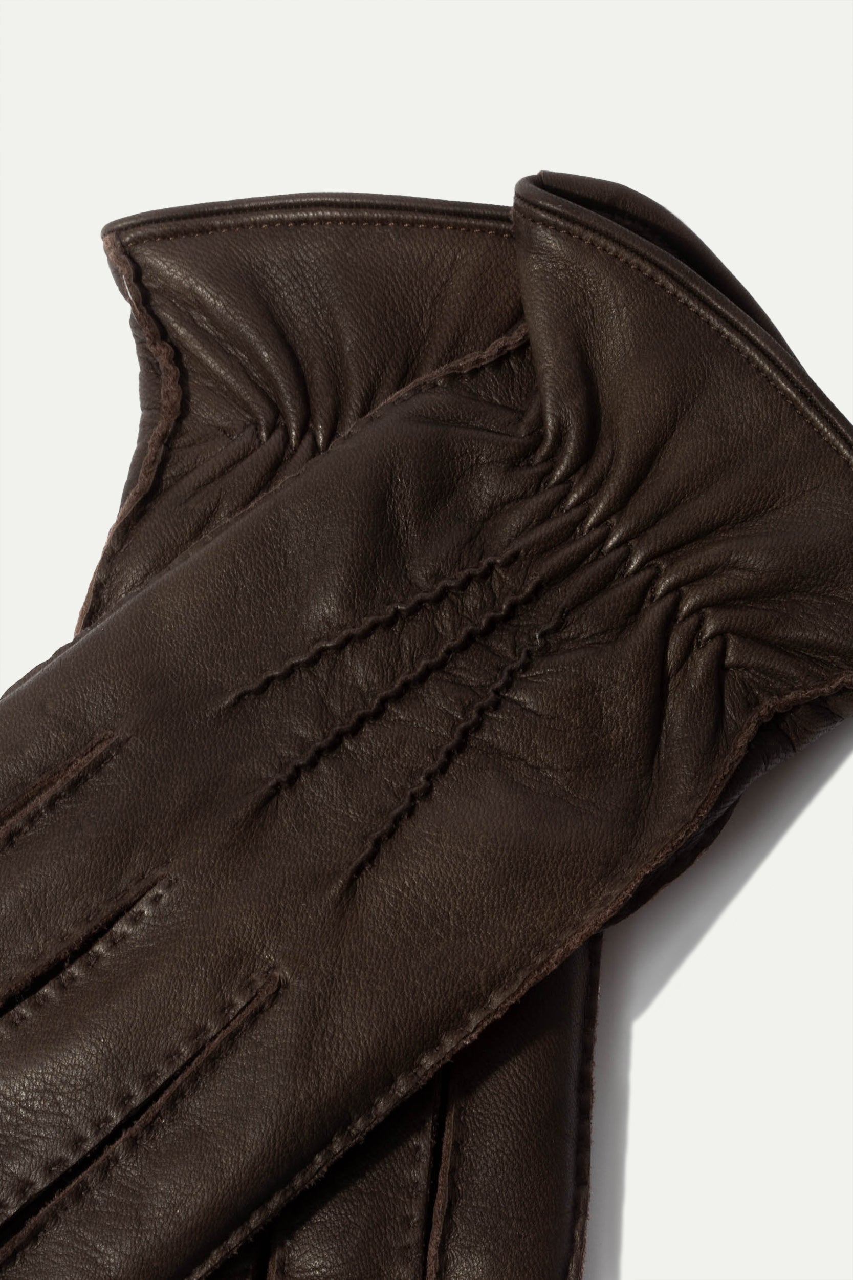 Dark Brown Cashmere Lined Deerskin Leather Gloves - Made in Italy