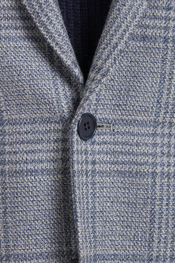 dusty blue prince of wales jacket, men's prince of wales jacket, italian wool jacket, blue patterned jacket, luxury men's jacket, elegant men's blazer, refined prince of wales jacket, tailored dusty blue jacket, premium italian jacket, sophisticated men's blazer, timeless italian jacket, upscale men's blazer, classic prince of wales jacket, italian craftsmanship blazer, premium men's wool blazer, refined italian jacket