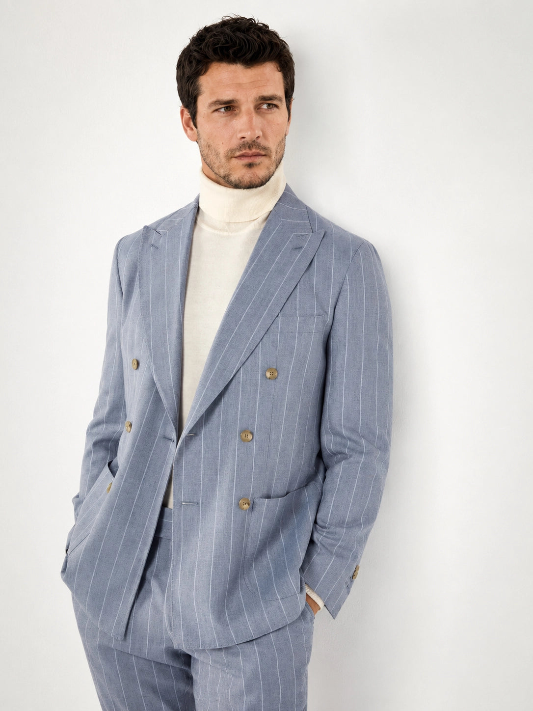 トップス made in Italy double breasted shirt Dusty blue striped double breasted suit | Made in Italy | Pini Parma