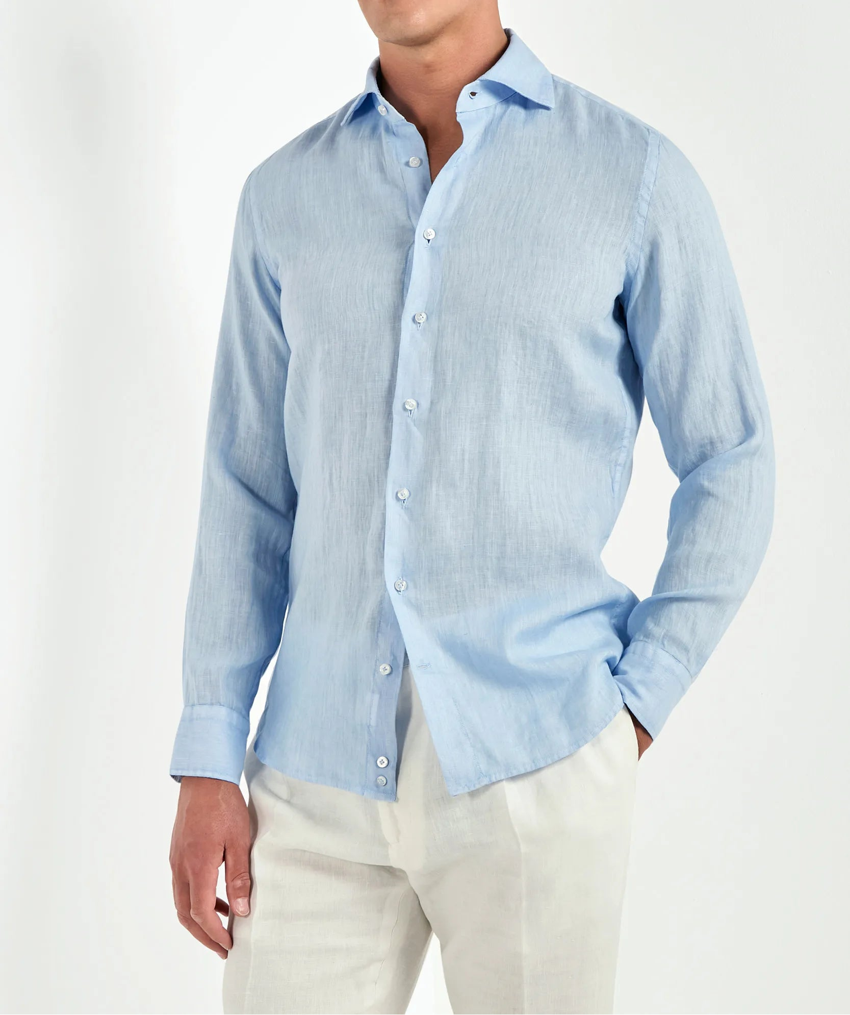 Light blue garment dyed linen shirt - Made in Italy