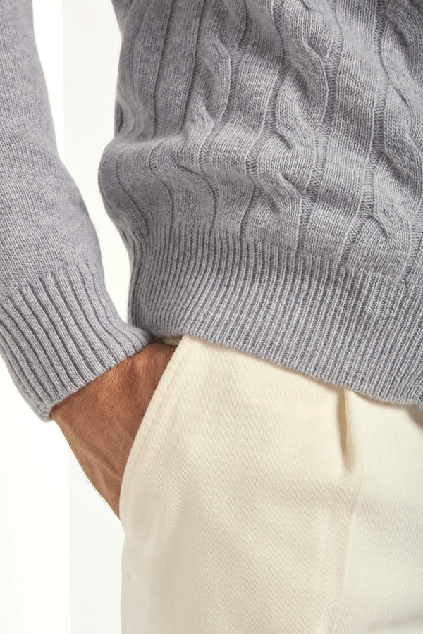 light grey cable knit full zip, men's cashmere full zip, italian knit full zip, light grey cashmere zip sweater, luxury men's full zip, elegant men's knitwear, refined cable knit full zip, tailored light grey full zip, premium italian full zip, sophisticated men's zip sweater, timeless italian knitwear, upscale men's full zip, classic light grey zip sweater, italian craftsmanship knitwear, premium men's cashmere zip, refined italian cable knit full zip