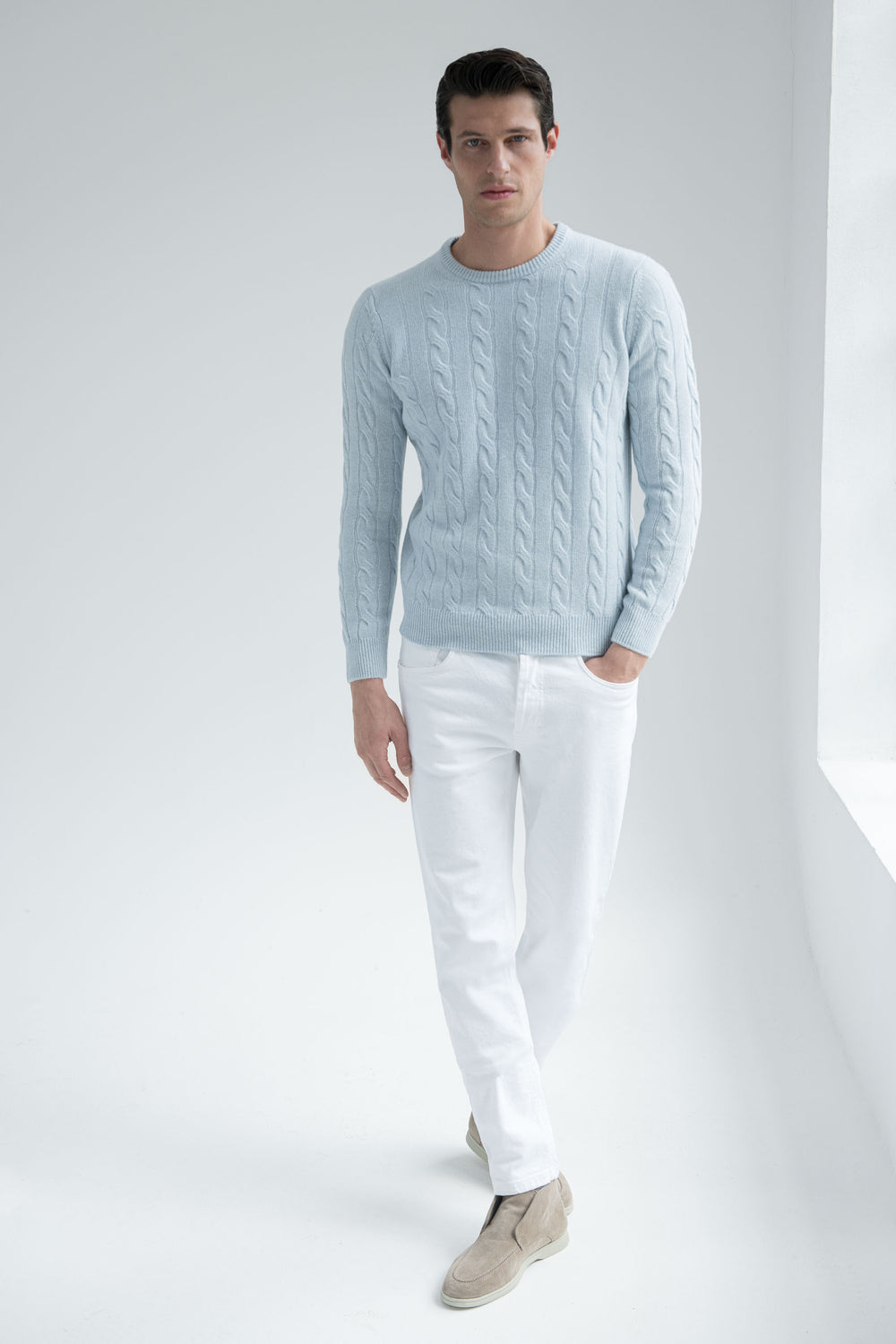 Cable Knit Sweater in merino wool, italian merino wool sweater, Light Blue Cable Knit Sweater in italian wool,  100% superfine Super 100 Merino wool sweater, Maglione Cable Knit in lana merino, maglione italiano in lana merino, Maglione Light Blue Cable Knit in lana italiana, maglione 100% lana superfine Super 100 Merino, Pull en laine mérinos, Pull en laine mérinos italienne, Pull en laine italienne, Pull en laine italienne, 100% laine mérinos super fine Super 100,
