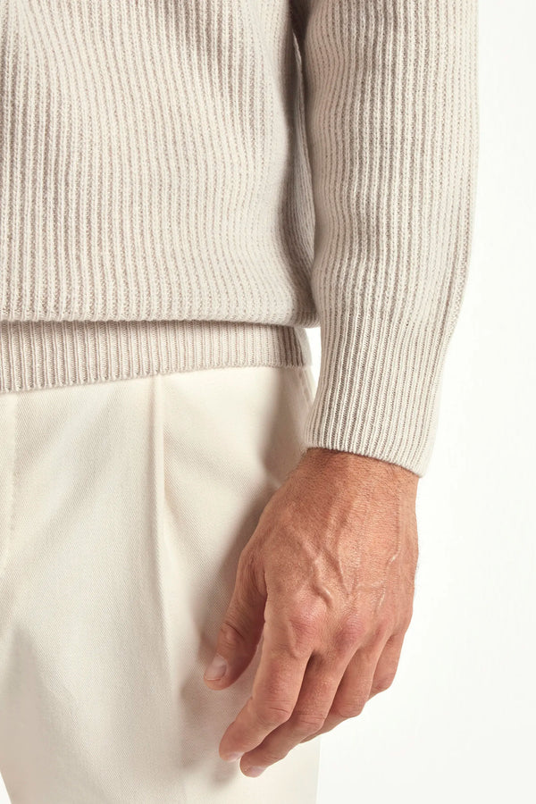 sand ribbed half zip, men's cashmere half zip, italian knit half zip, sand cashmere zip sweater, luxury men's half zip, elegant men's knitwear, refined ribbed half zip, tailored sand half zip, premium italian half zip, sophisticated men's zip sweater, timeless italian knitwear, upscale men's half zip, classic sand zip sweater, italian craftsmanship knitwear, premium men's cashmere zip, refined italian ribbed half zip