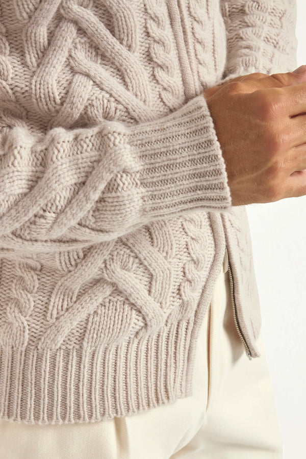 sand jacquard cardigan, men's full zip cardigan, italian knit cardigan, sand zip cardigan, luxury men's cardigan, elegant men's knitwear, refined jacquard cardigan, tailored sand cardigan, premium italian cardigan, sophisticated men's zip sweater, timeless italian knitwear, upscale men's cardigan, classic sand knitwear, italian craftsmanship cardigan, premium men's full zip, refined italian zip cardigan
