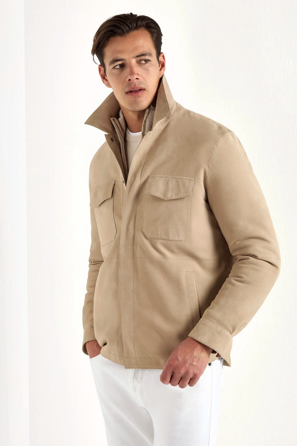 taupe suede shirt jacket, men's suede overshirt, italian suede shirt jacket, taupe suede jacket, luxury men's overshirt, elegant men's suede jacket, refined suede shirt jacket, tailored taupe overshirt, premium italian suede jacket, sophisticated men's overshirt, timeless suede jacket, upscale men's shirt jacket, classic taupe suede jacket, italian craftsmanship overshirt, premium men's suede shirt jacket, refined italian suede overshirt