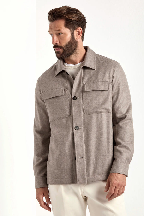 taupe shirt jacket, men's wool cashmere jacket, italian shirt jacket, taupe overshirt jacket, luxury men's jacket, elegant men's overshirt, refined shirt jacket, tailored taupe jacket, premium italian jacket, sophisticated men's overshirt, timeless italian jacket, upscale men's overshirt, classic taupe jacket, italian craftsmanship jacket, premium men's wool cashmere jacket, refined italian shirt jacket