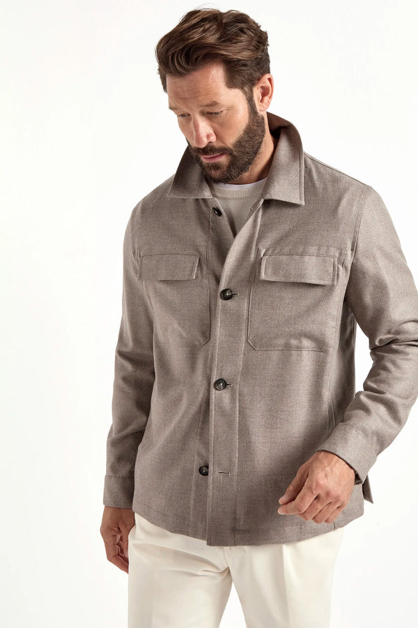 taupe shirt jacket, men's wool cashmere jacket, italian shirt jacket, taupe overshirt jacket, luxury men's jacket, elegant men's overshirt, refined shirt jacket, tailored taupe jacket, premium italian jacket, sophisticated men's overshirt, timeless italian jacket, upscale men's overshirt, classic taupe jacket, italian craftsmanship jacket, premium men's wool cashmere jacket, refined italian shirt jacket