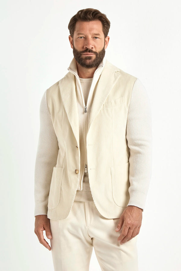white corduroy jacket, men's knit jacket, italian corduroy jacket, white knit jacket, luxury men's jacket, elegant men's outerwear, refined corduroy jacket, tailored white jacket, premium italian jacket, sophisticated men's knitwear, timeless italian jacket, upscale men's jacket, classic white jacket, italian craftsmanship jacket, premium men's corduroy jacket, refined italian knit jacket