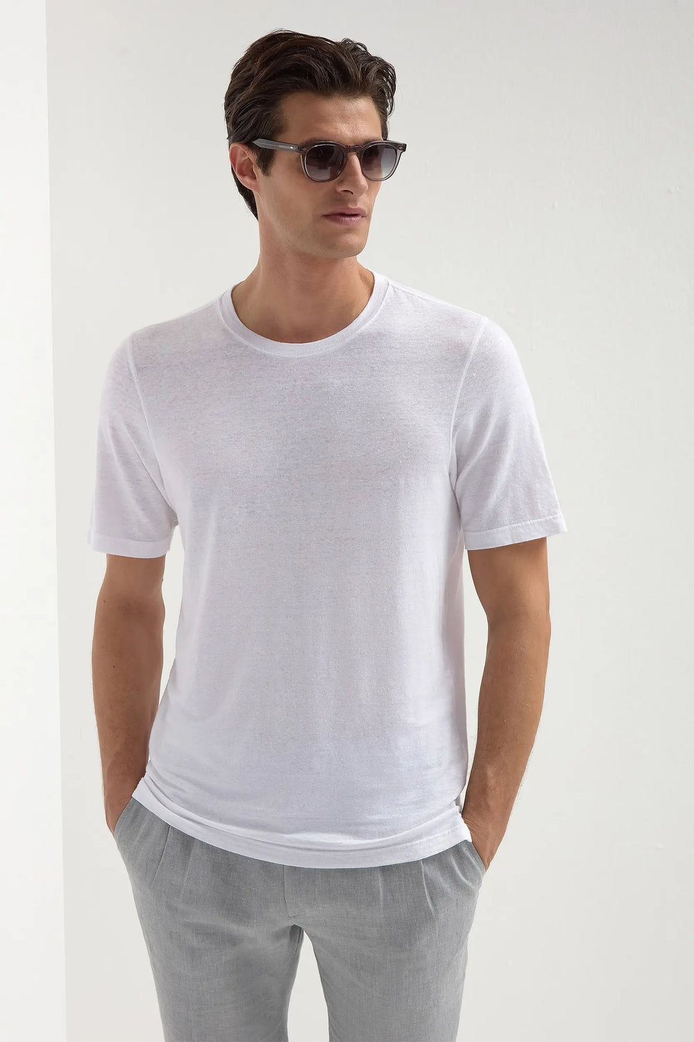 T-shirt bianca in lino - Made in Italy