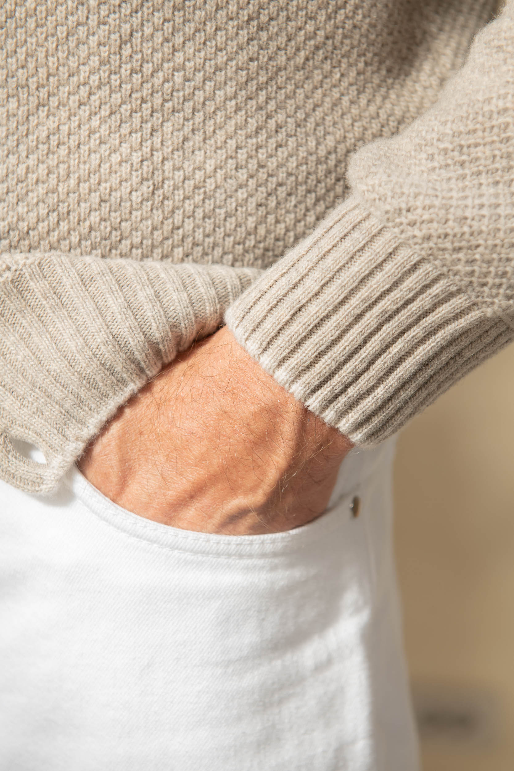 Beige textured cashmere blend cardigan – Made in Italy