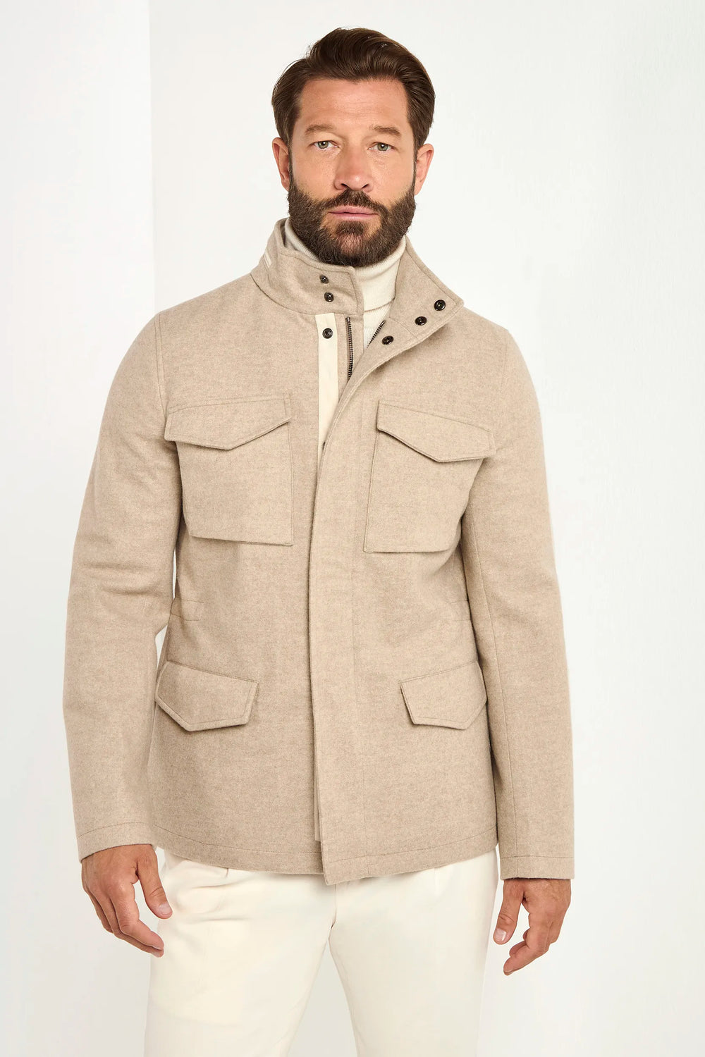 beige cashmere field jacket, italian field jacket, made in italy jacket, luxury field jacket, cashmere outerwear, italian craftsmanship jacket, tailored field jacket, premium cashmere jacket, versatile field jacket, sophisticated outerwear, refined field jacket, lightweight cashmere jacket, elegant field jacket, men's cashmere jacket, italian style jacket, contemporary field jacket, stylish outerwear, high-quality field jacket, classic field jacket, beige luxury jacket