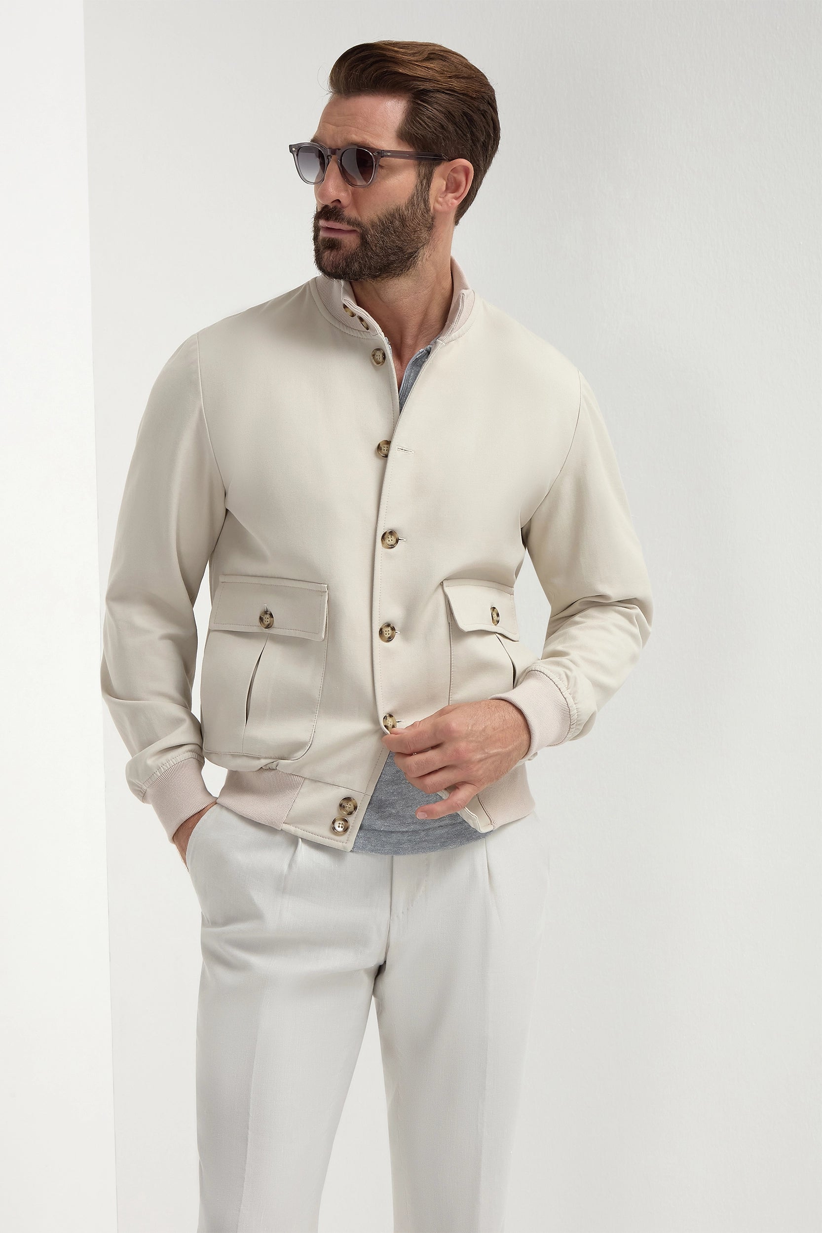Beige cotton silk bomber Made in Italy Pini Parma