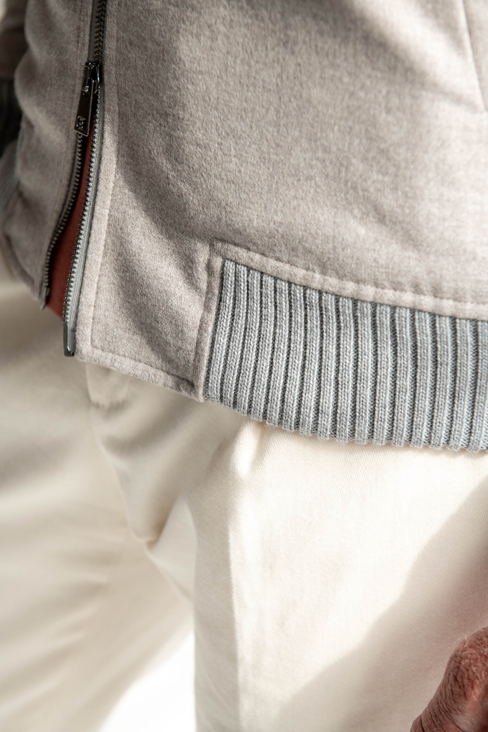 Beige down bomber in Loro Piana wool with Rain System®– Made in Italy