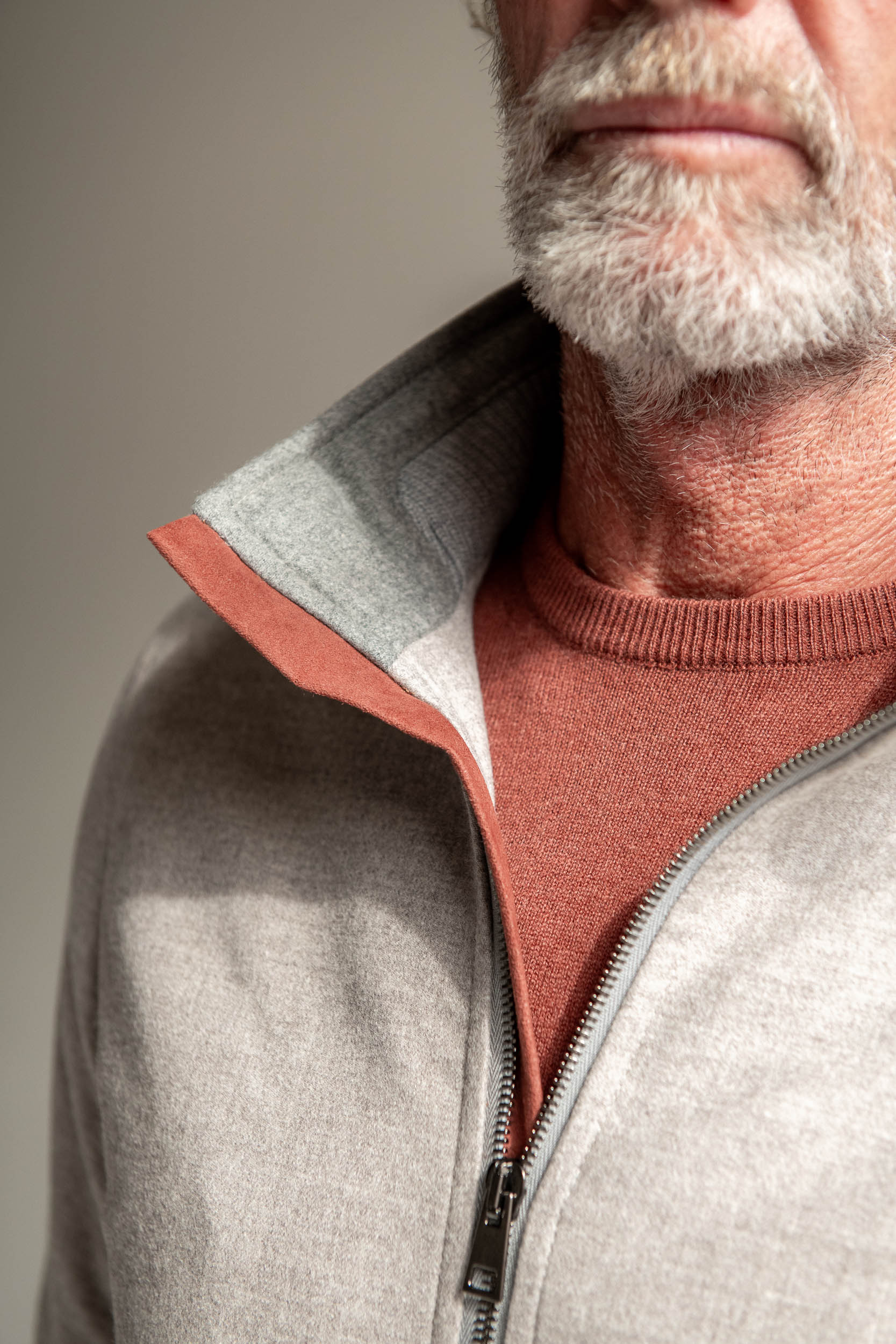 Beige down bomber in Loro Piana wool with Rain System®– Made in Italy