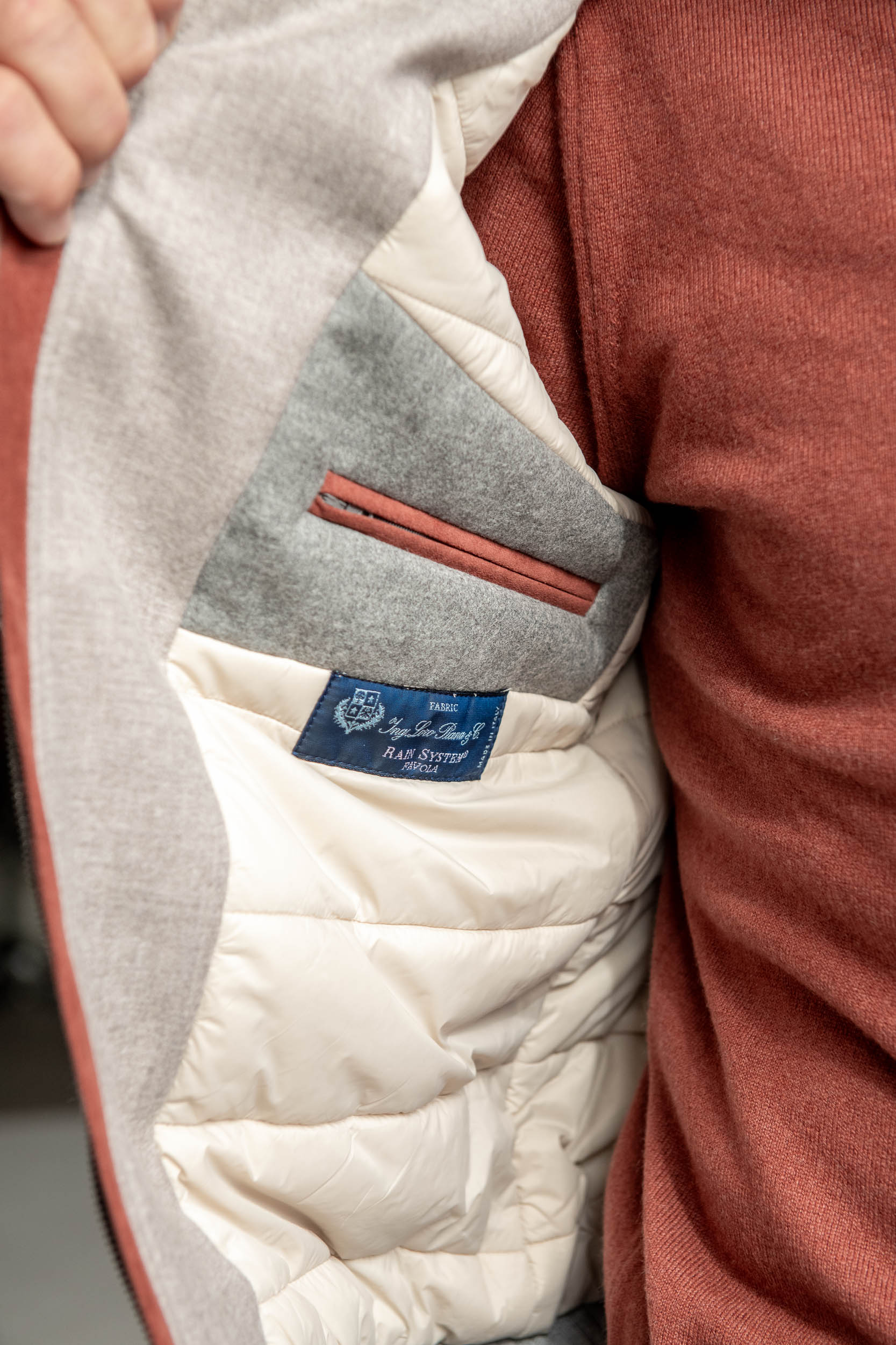 Beige down bomber in Loro Piana wool with Rain System®– Made in Italy