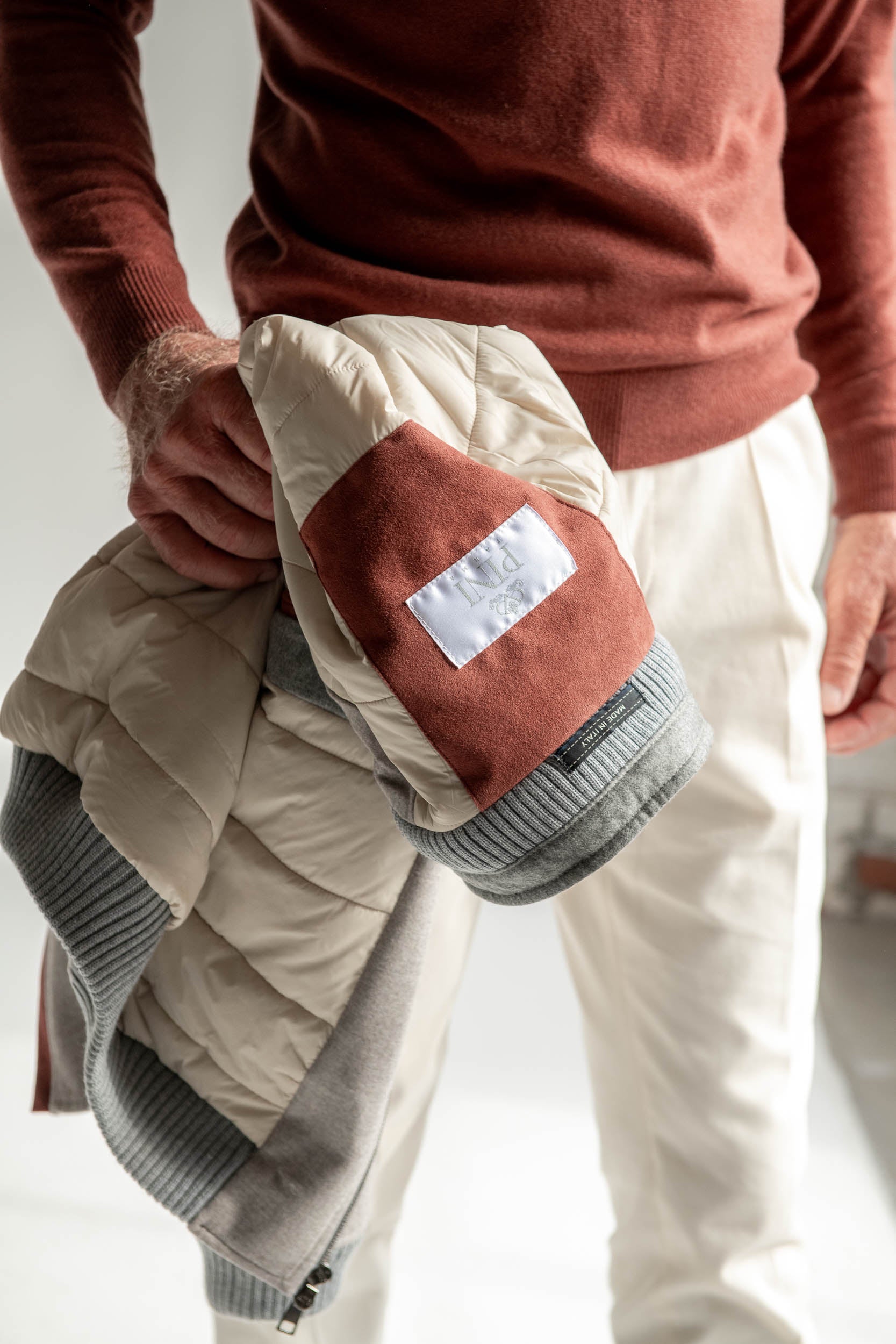 Beige down bomber in Loro Piana wool with Rain System®– Made in Italy