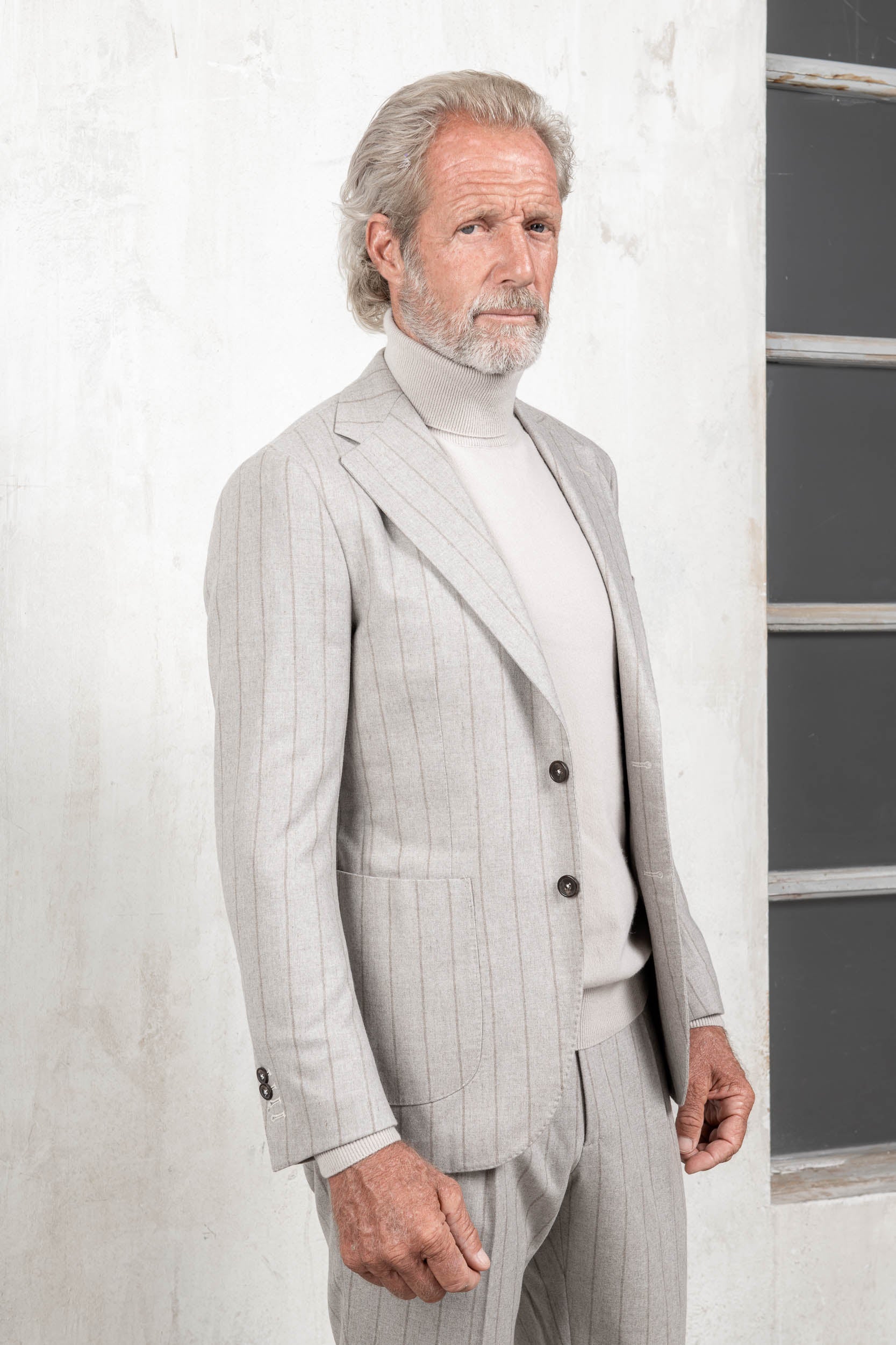 Beige striped flannel suit - Made in Italy