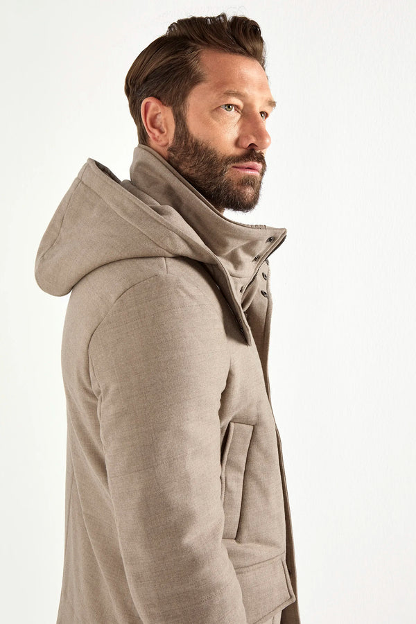 beige parka, men's beige parka, italian parka, beige winter jacket, luxury men's parka, elegant men's outerwear, refined beige coat, tailored men's parka, premium italian jacket, sophisticated men's parka, timeless italian outerwear, upscale men's coat, classic beige parka, italian craftsmanship jacket, premium men's outerwear, refined italian parka