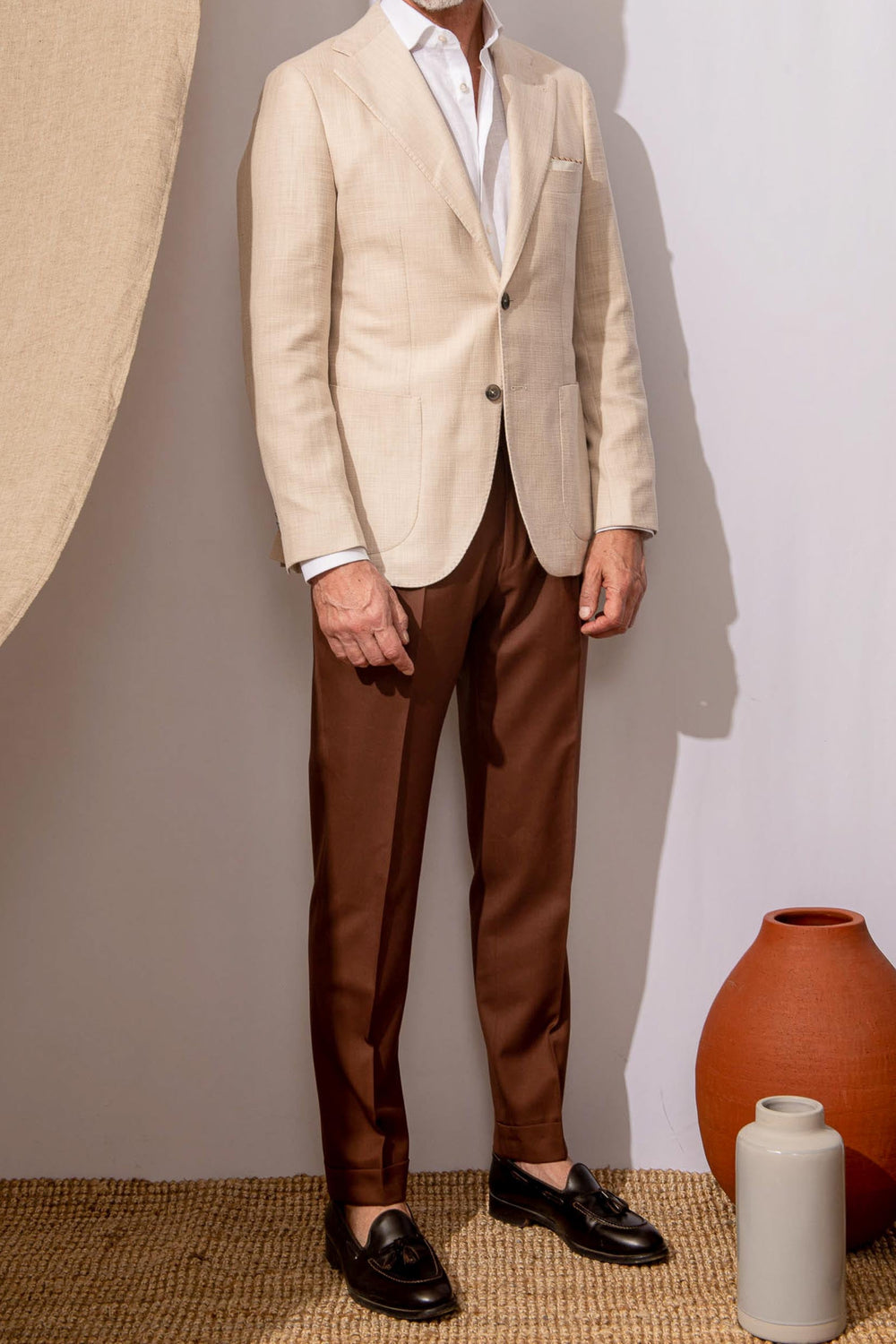 Giacca beige in cotone e seta - Made in Italy