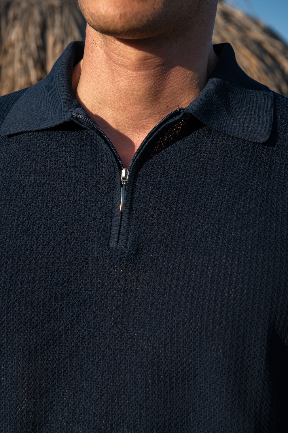 Blue cotton polo zip, polo with zip, blue polo with zip, textured cotton polo with zip, Polo blu in cotone con zip, polo con zip, polo blu con zip, polo in cotone testurizzato con zip, Polo bleu en coton avec fermeture éclair, polo avec fermeture éclair, polo bleu avec fermeture éclair, polo en coton texturé avec fermeture éclair,