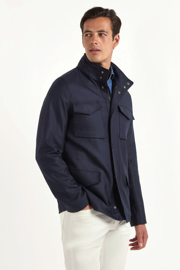 blue field jacket, men's field jacket, italian field jacket, blue cotton jacket, luxury men's jacket, elegant men's outerwear, refined field jacket, tailored blue jacket, premium italian jacket, sophisticated men's jacket, timeless italian outerwear, upscale men's field jacket, classic blue jacket, italian craftsmanship jacket, premium men's field jacket, refined italian jacket