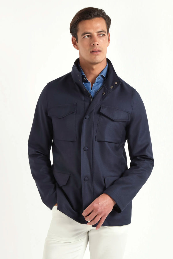 blue field jacket, men's field jacket, italian field jacket, blue cotton jacket, luxury men's jacket, elegant men's outerwear, refined field jacket, tailored blue jacket, premium italian jacket, sophisticated men's jacket, timeless italian outerwear, upscale men's field jacket, classic blue jacket, italian craftsmanship jacket, premium men's field jacket, refined italian jacket