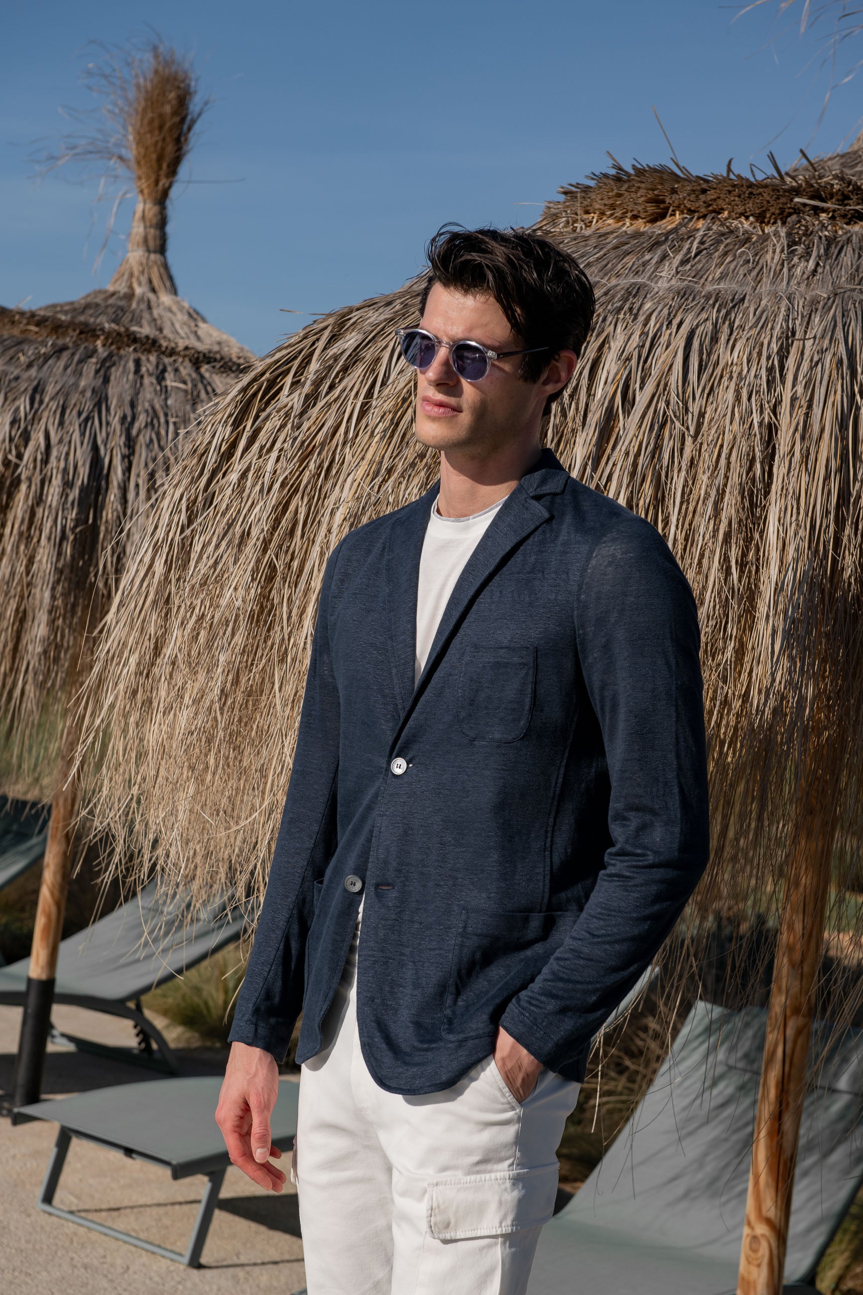 Blue linen knitted jacket - Made in Italy