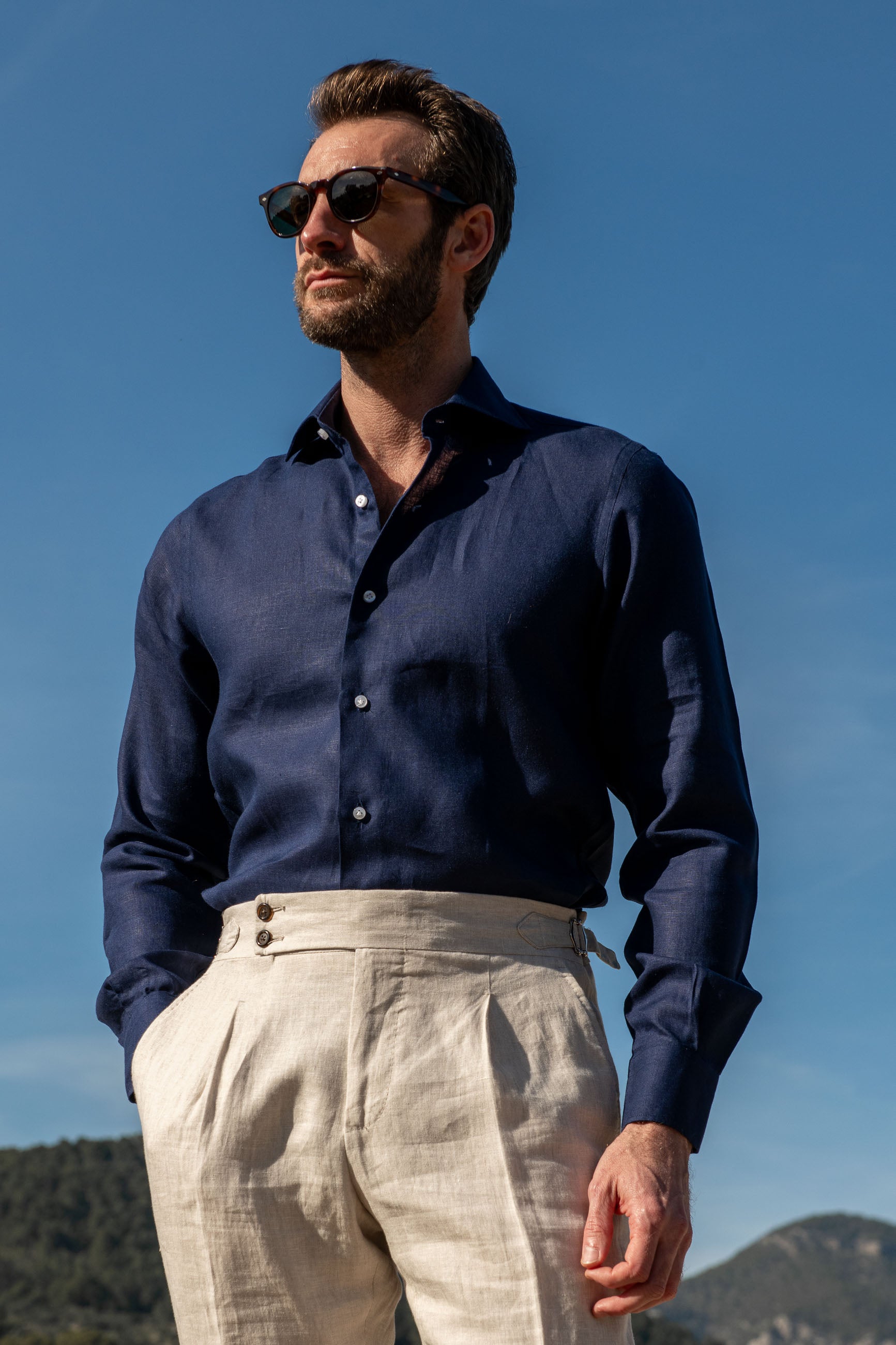 Clear Blue Morning Linen + Silk Shirt