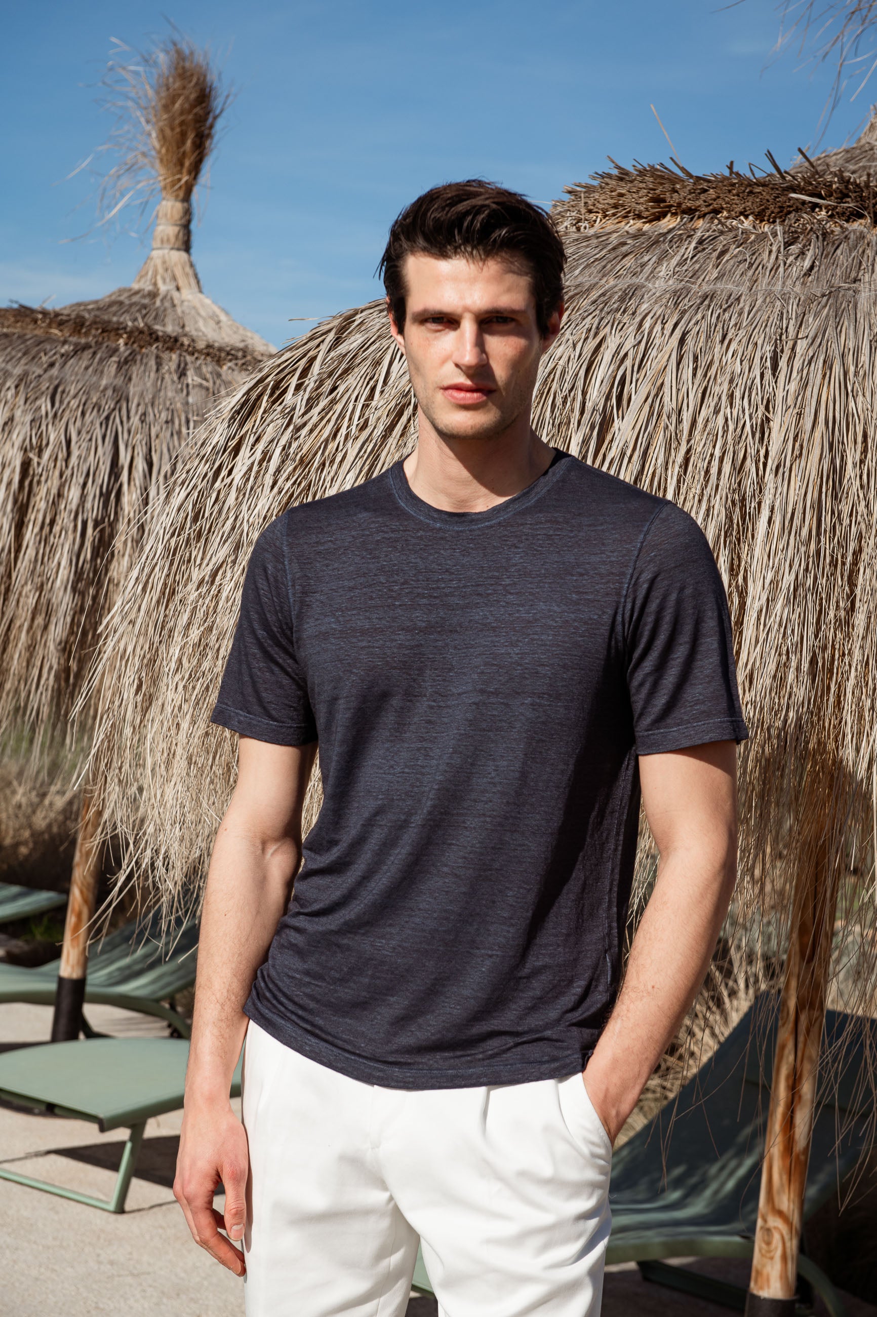 Blue linen t-shirt Made in Italy