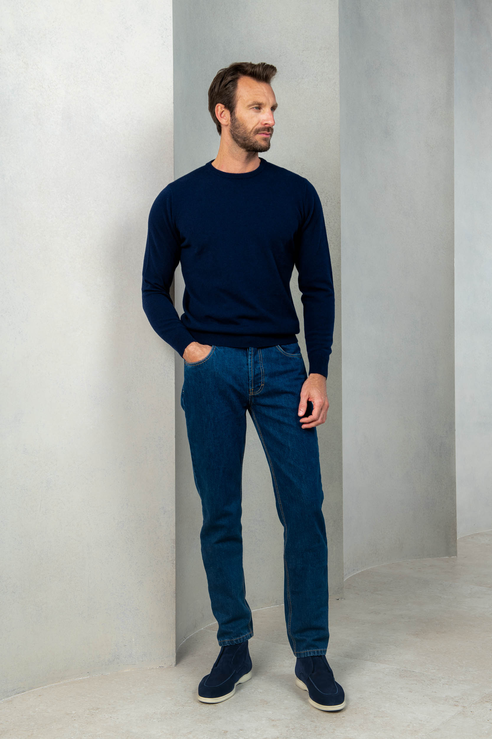 Blue cashmere round neck – Made in italy