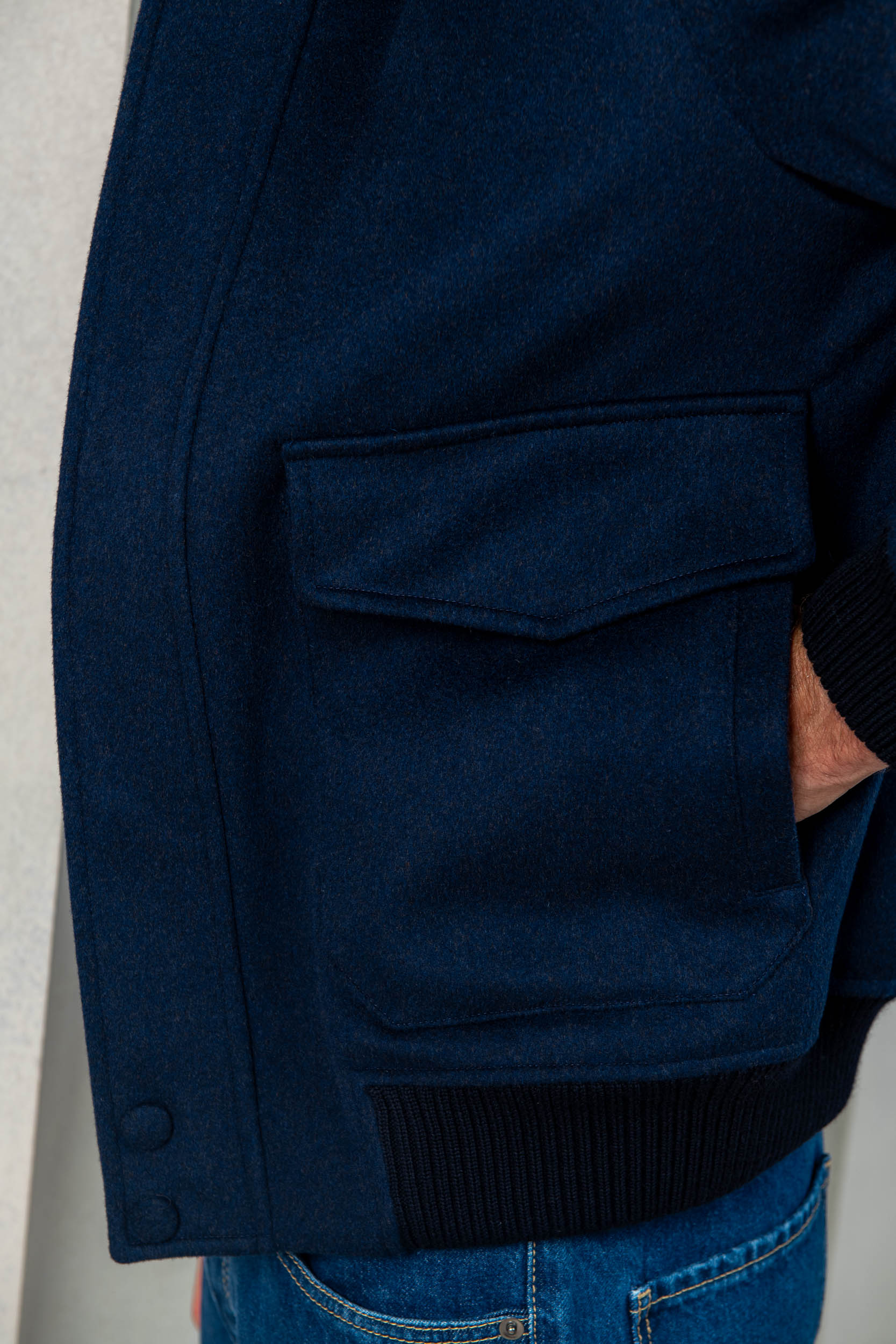 Blue short coat with removable shearling collar – Made in Italy