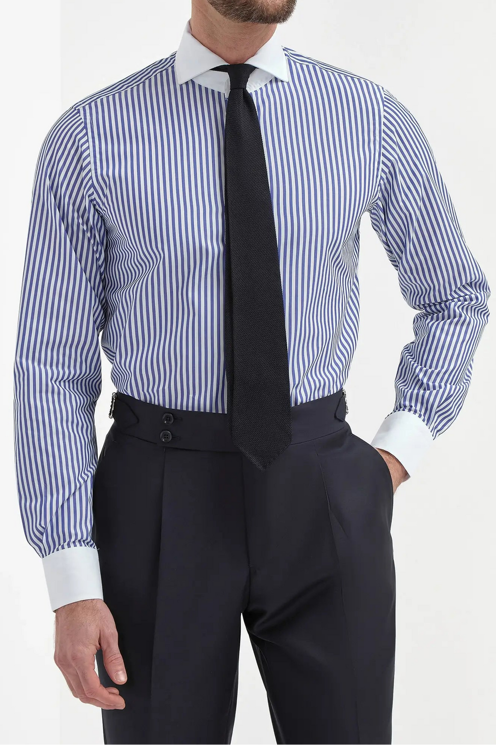 Camicia a righe blu con colletto bianco Limited Edition - Made in Italy