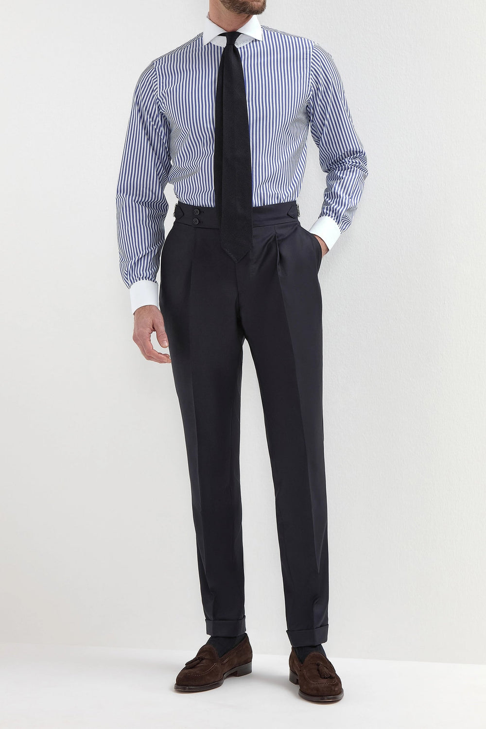 Camicia a righe blu con colletto bianco Limited Edition - Made in Italy