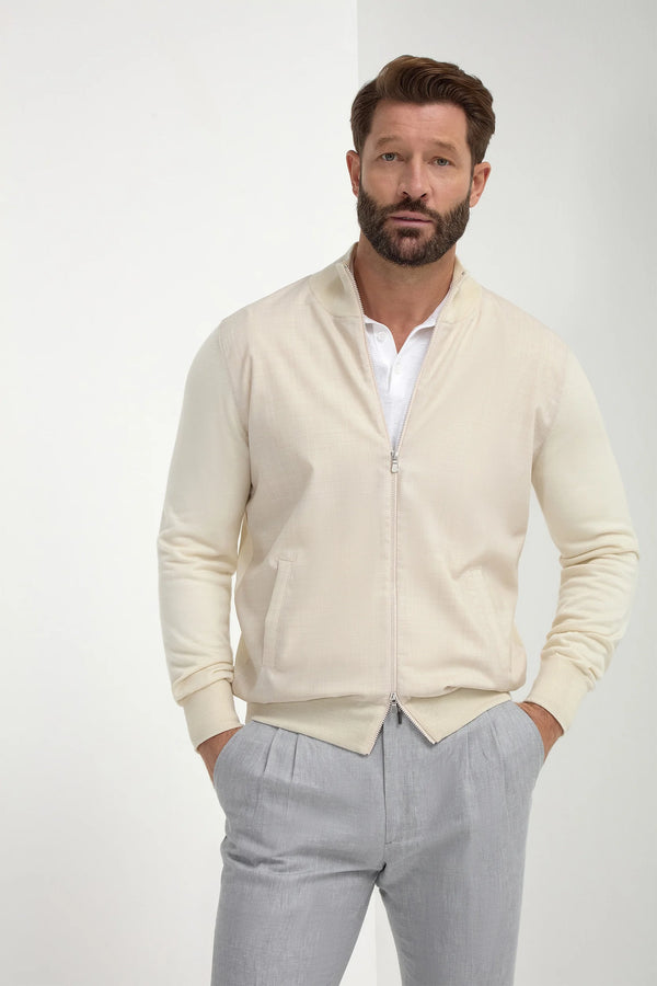 Cream wool & knit bomber - Made in Italy