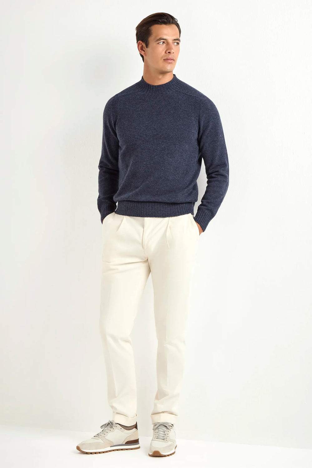 Denim blue mock neck - Made in Italy