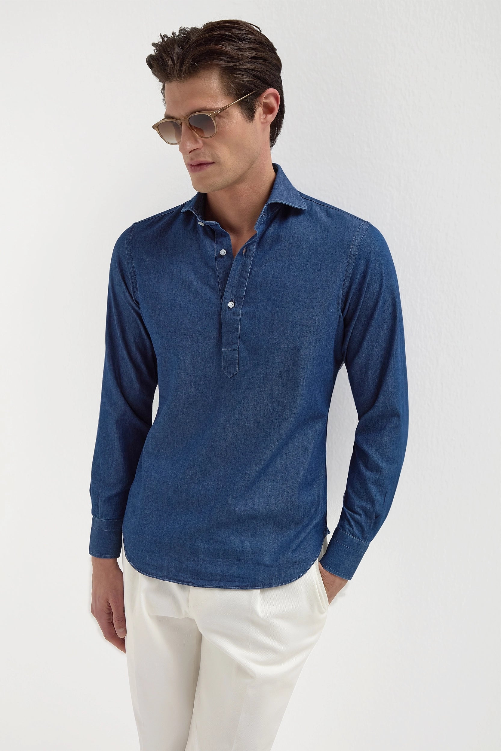 Denim popover shirt Made in Italy - Main Image