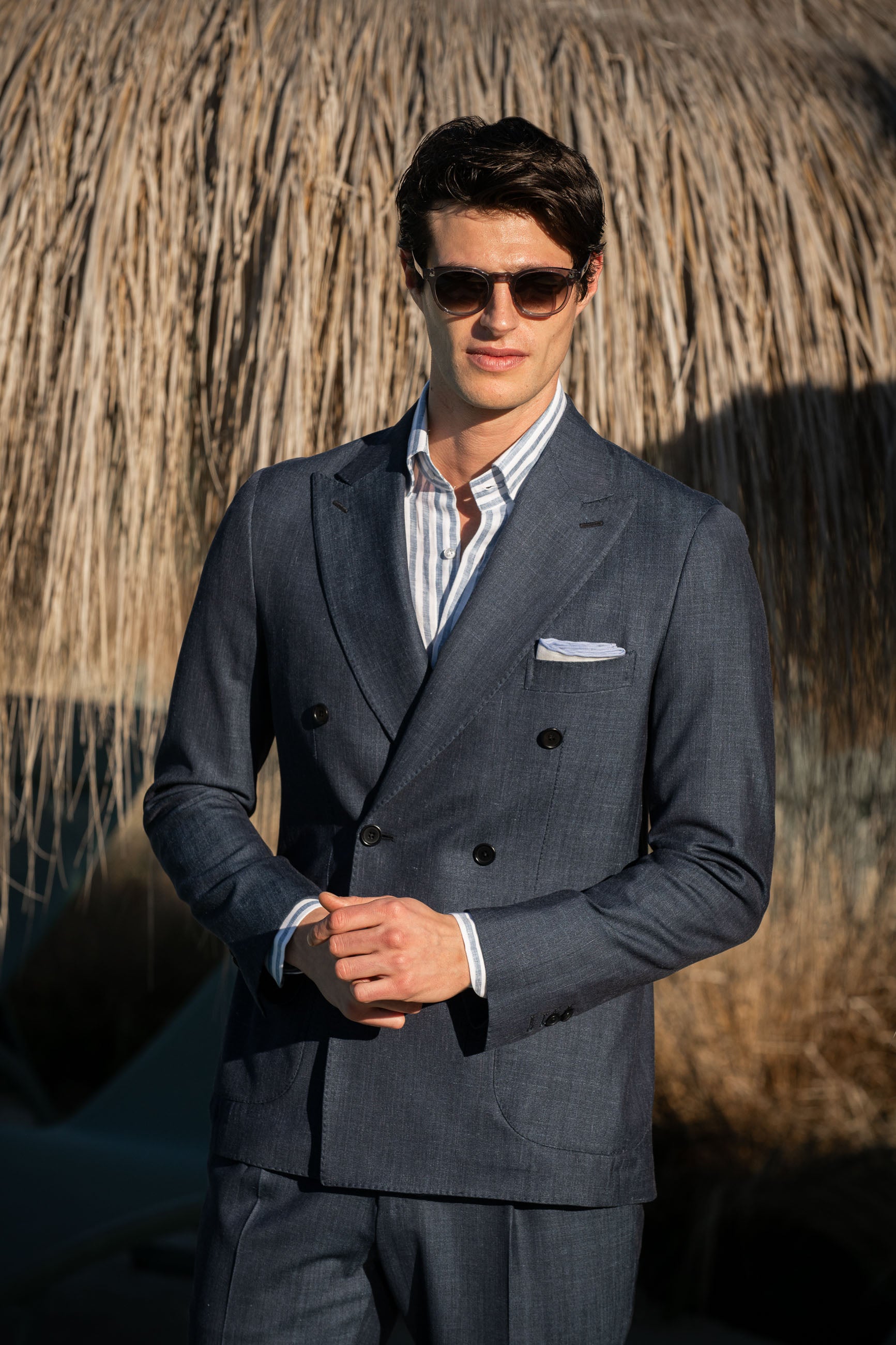 mens denim dress suits Denim double breasted suit in Loro Piana fabric | Made in Italy