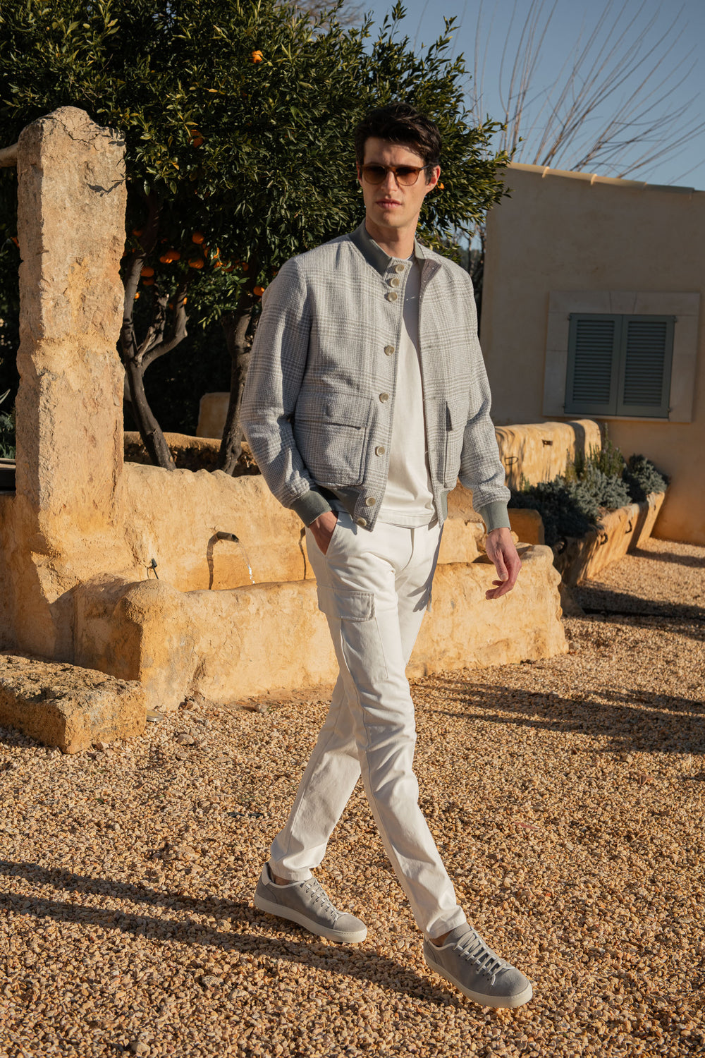 Bomber grigio chiaro in Principe di Galles – Made in Italy
