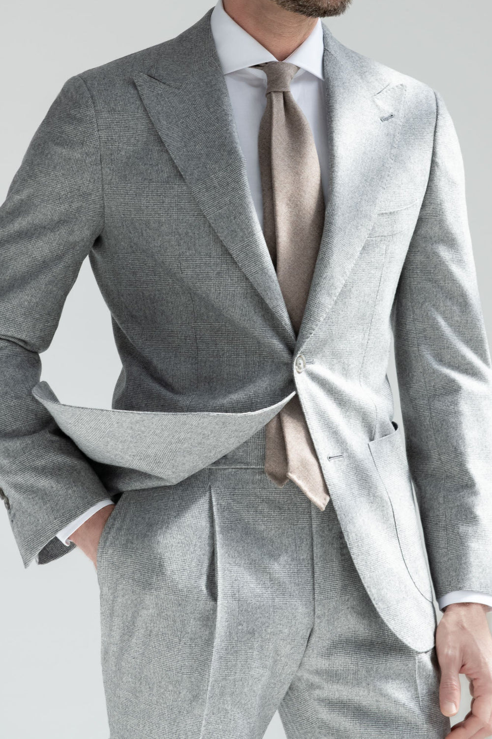 Men Wool Suit, Half Canvas Flannel Suit, Prince of Wales Wool Suit, Grey Prince of Wales Suit, Italian wool suit, Costume de laine pour homme, costume de flanelle demi-entoilée, costume en laine Prince de Galles, costume gris Prince de Galles, costume en laine italien, Abito in lana da uomo, abito in flanella semi intelato, abito in lana Principe di Galles, abito in Principe di Galles grigio, abito in lana italiana,