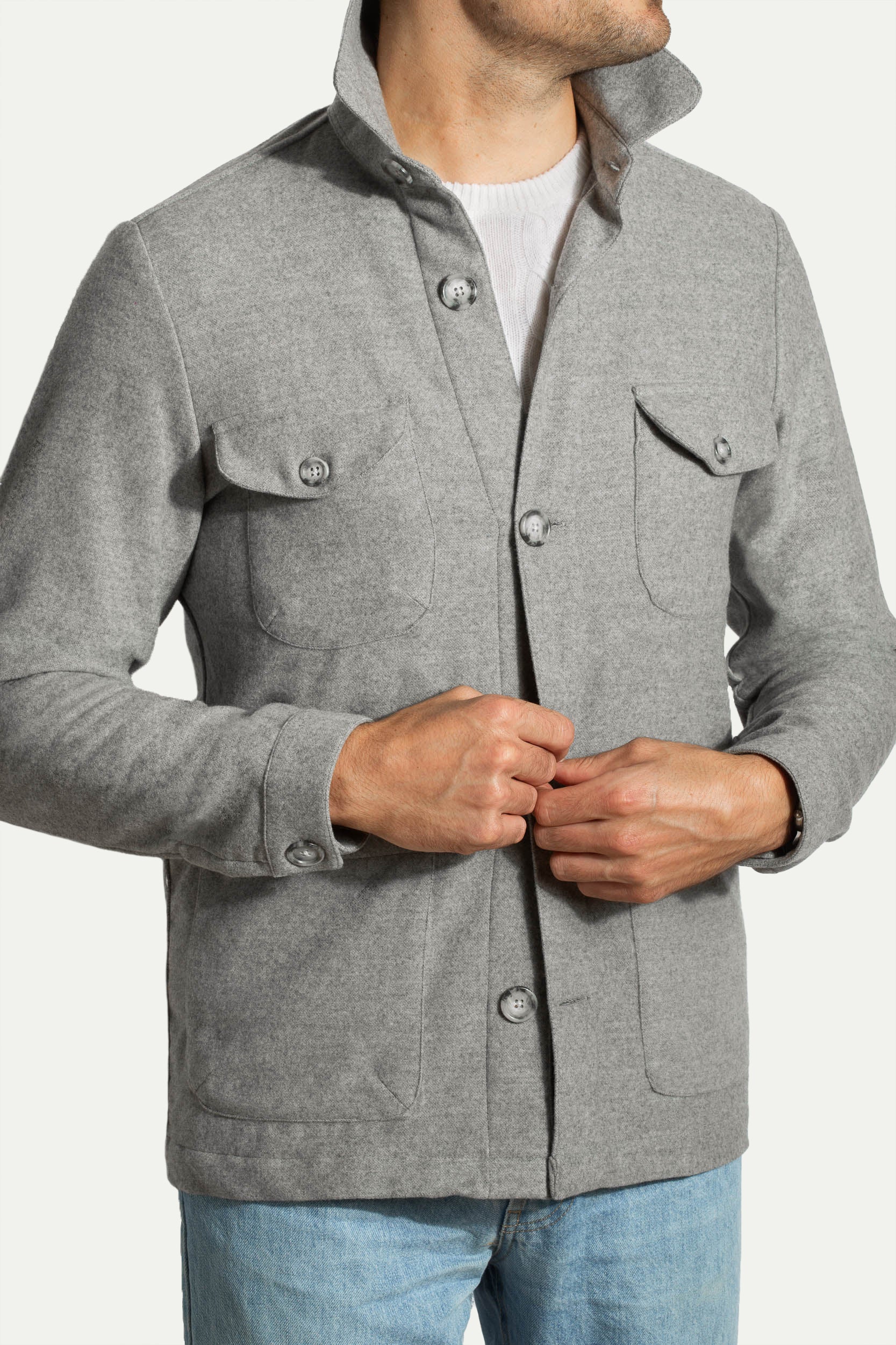 grey safari jacket, grey flannel safari jacket, flannel safari jacket, saharienne flanelle, saharienne grise flanelle, saharienne hiver, veste safari hiver, veste safari gris, veste safari grise, veste safari flanelle